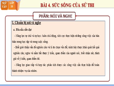 Bài giảng Ngữ văn Lớp 10 (Sách Kết nối tri thức) - Bài 4 Phần nói và nghe - Sức sống của sử thi - Năm học 2022-2023